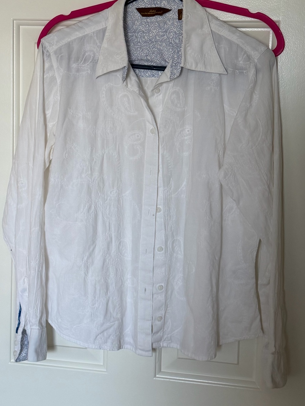 Embroidered White Long-Sleeve Button-Up Shirt Wrangler